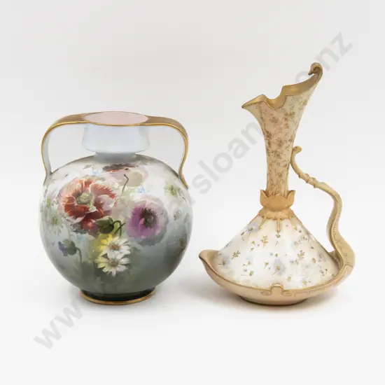 Doulton Burslem Hand Painted & Decorated Ewer with Floral Printed Vase