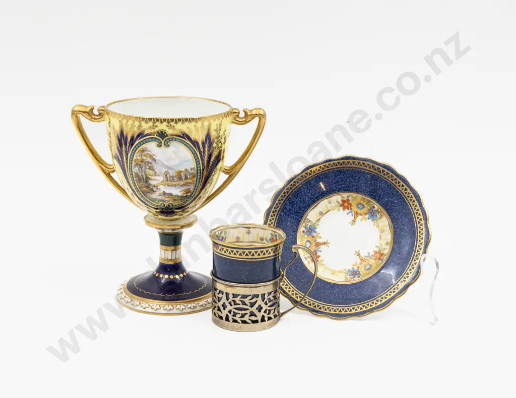 Royal Crown Derby Hand Painted Cartouche Handled Cup Signed W E J Dean 14cm H & Other Image 1++