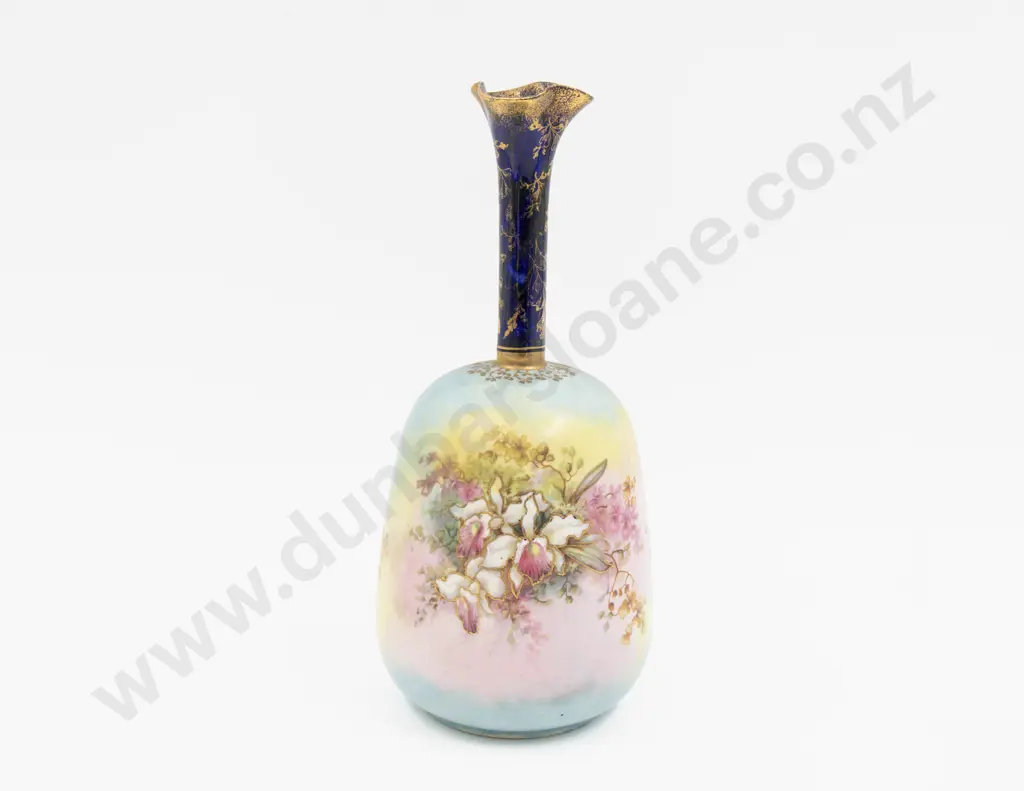 Unknown English Factory Hand Coloured & Decorated Orchid Specimen Vase 24cm H Image 1++