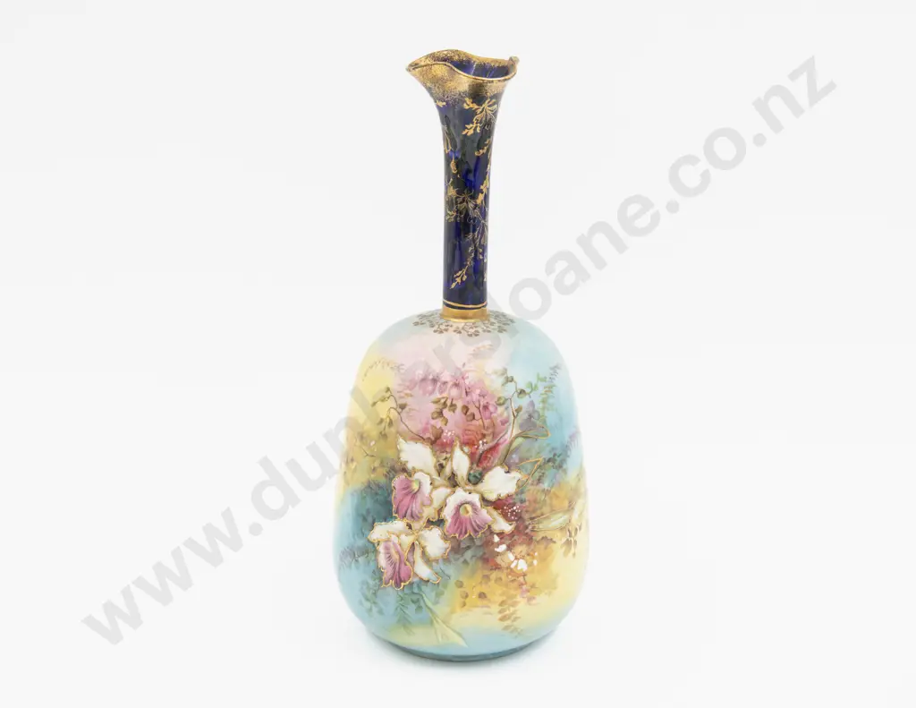 Unknown English Factory Hand Coloured & Decorated Orchid Specimen Vase 24cm H Image 1++