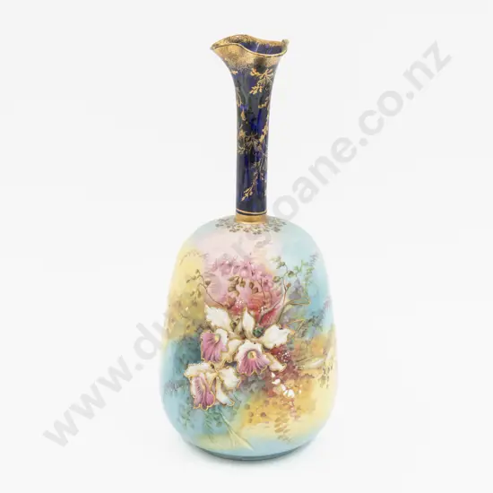 Unknown English Factory Hand Coloured & Decorated Orchid Specimen Vase 24cm H