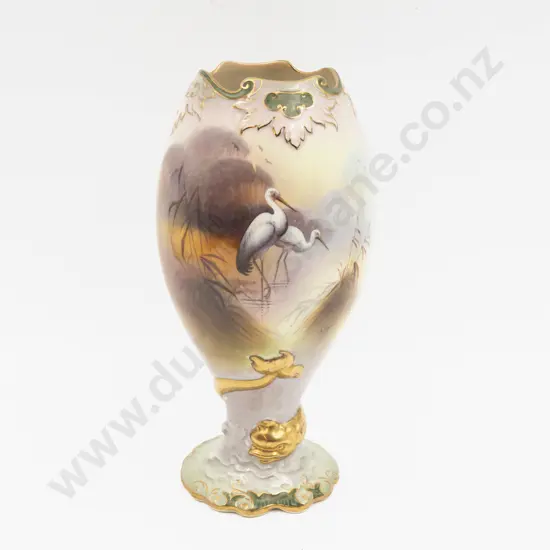 Crown Devon Hand Painted Crane Vase Signed A Marsh 28cm H