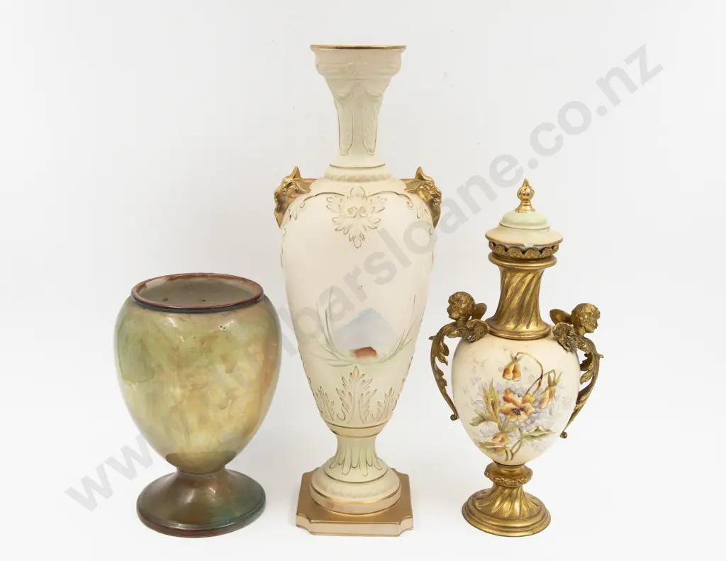 Forester & Sons Hand Painted Mantel Urn & Grimwades Rembrandt Portrait Vase & Ormolu Mounted Vase Image 1++