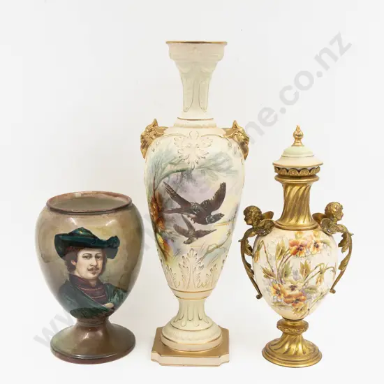 Forester & Sons Hand Painted Mantel Urn & Grimwades Rembrandt Portrait Vase & Ormolu Mounted Vase