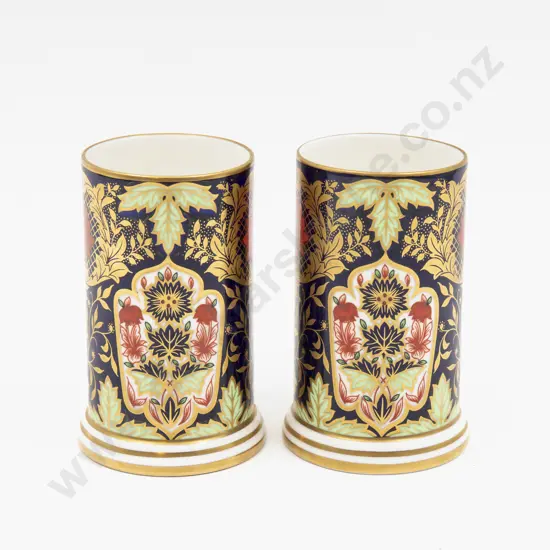 Pair Royal Crown Derby Hamilton Imari Pattern Spill Vases 9.5cm H