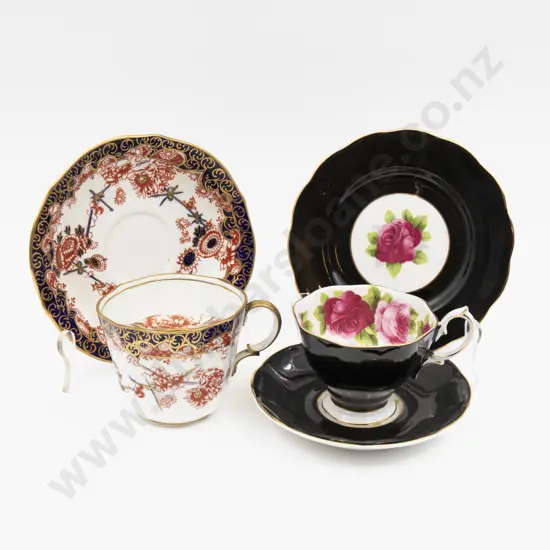 Royal Crown Derby Imari Pattern Moustache Teacup & Saucer with Royal Albert Rose Cup Saucer Plate