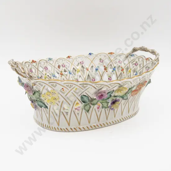 Mid C20th Dresden Floral Encrusted Hand Painted Table Basket