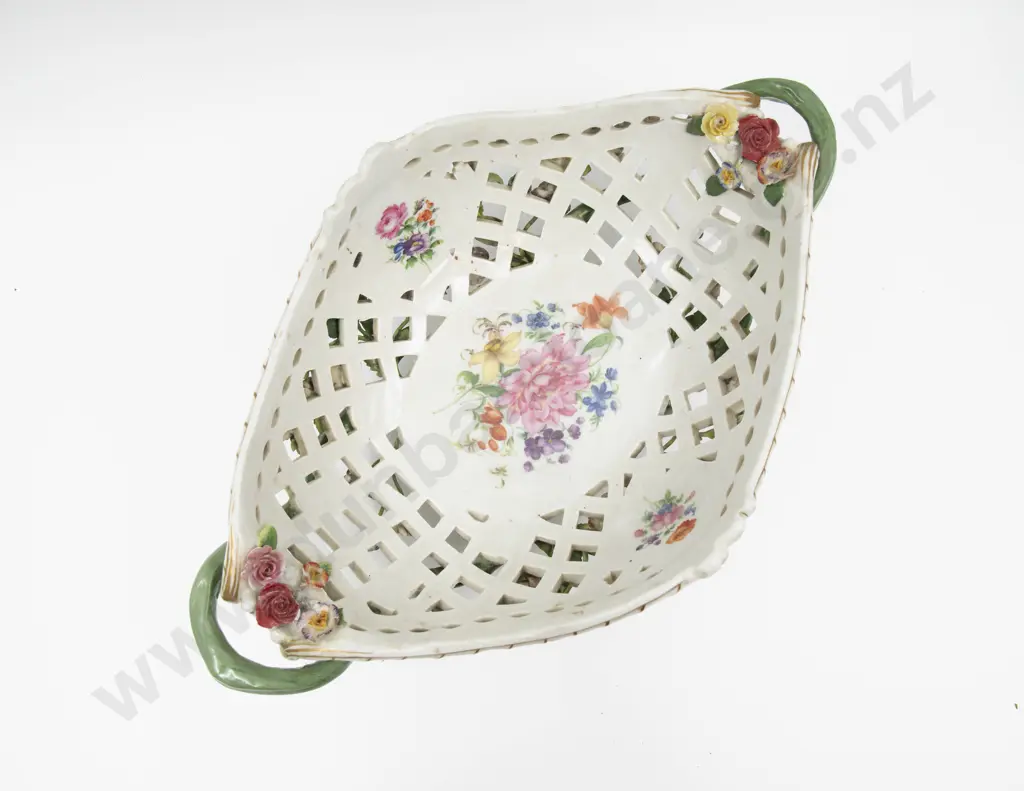 Late C19th/Early C20th Meissen Floral Encrusted Table Basket Image 1++