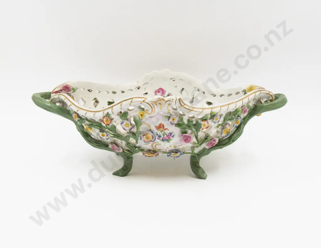 Late C19th/Early C20th Meissen Floral Encrusted Table Basket Image 1++