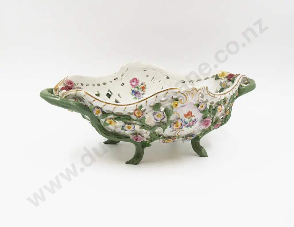Late C19th/Early C20th Meissen Floral Encrusted Table Basket Image 1++