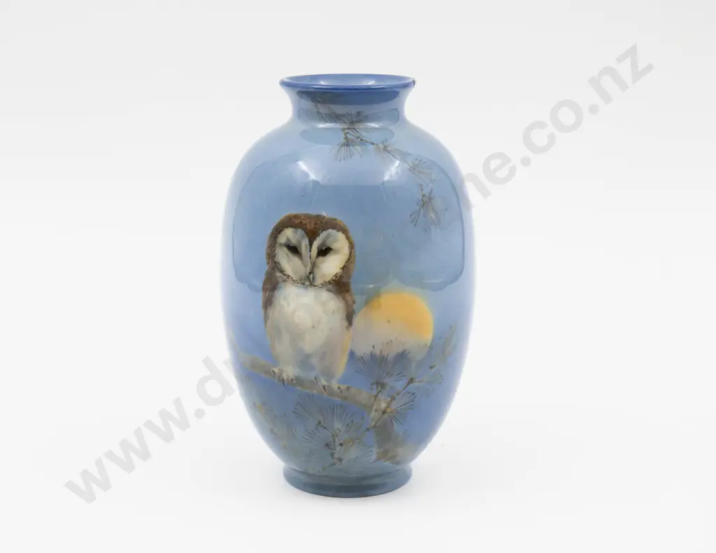 Royal Doulton Titanian Ware Vase Painted with Owl Signed H Allen 16cm H Image 1++