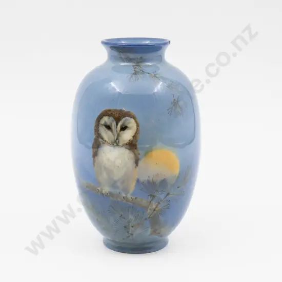 Royal Doulton Titanian Ware Vase Painted with Owl Signed H Allen 16cm H
