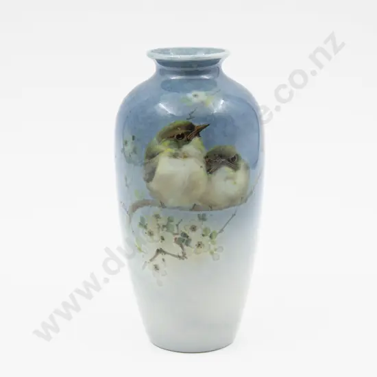 Royal Doulton Titanian Ware Vase Painted with Young Warblers Signed H Allen 16.5cm H