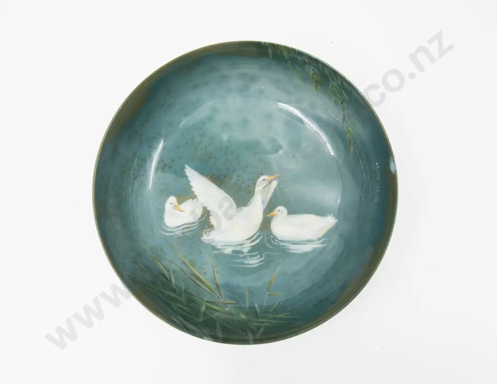 Royal Doulton Titanian Ware Painted with Geese Signed H Allen Dish 15.5cm Dia Image 1++