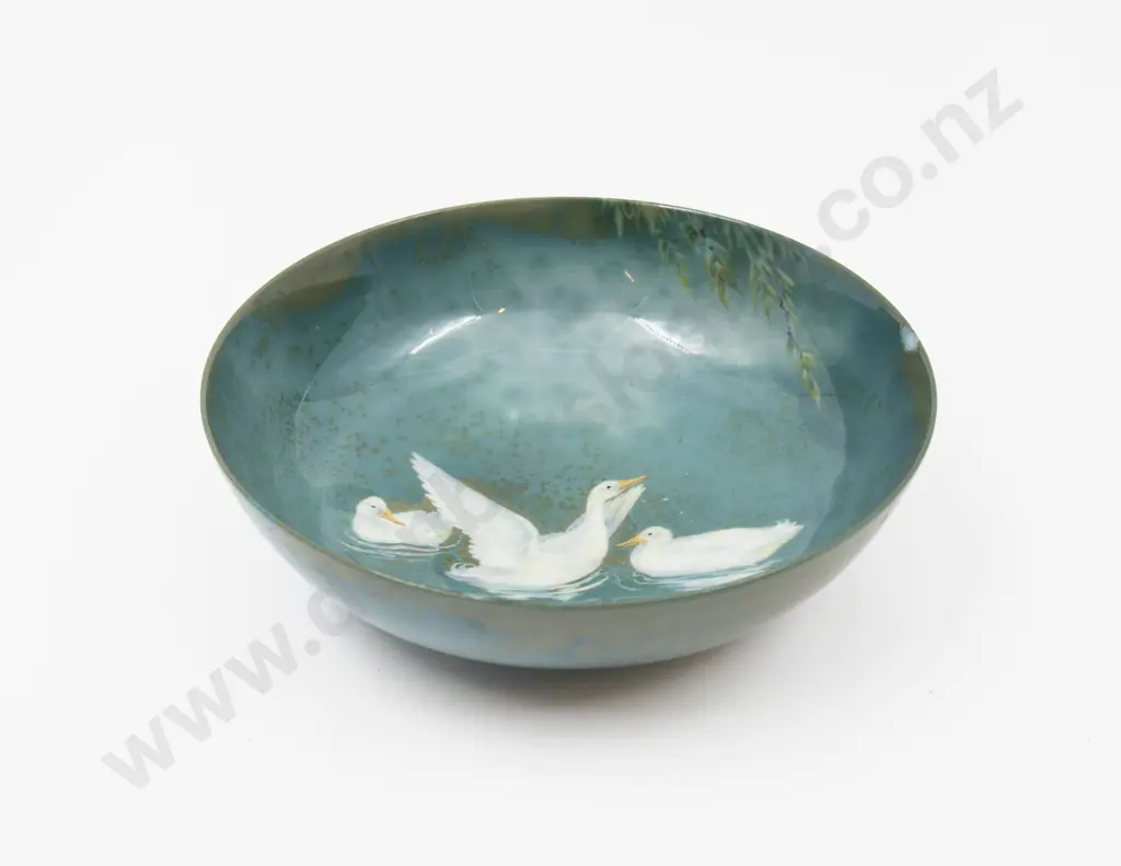 Royal Doulton Titanian Ware Painted with Geese Signed H Allen Dish 15.5cm Dia Image 1++