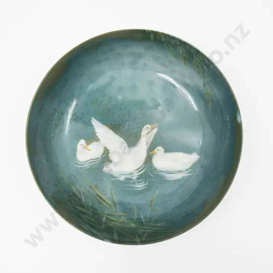 Royal Doulton Titanian Ware Painted with Geese Signed H Allen Dish 15.5cm Dia