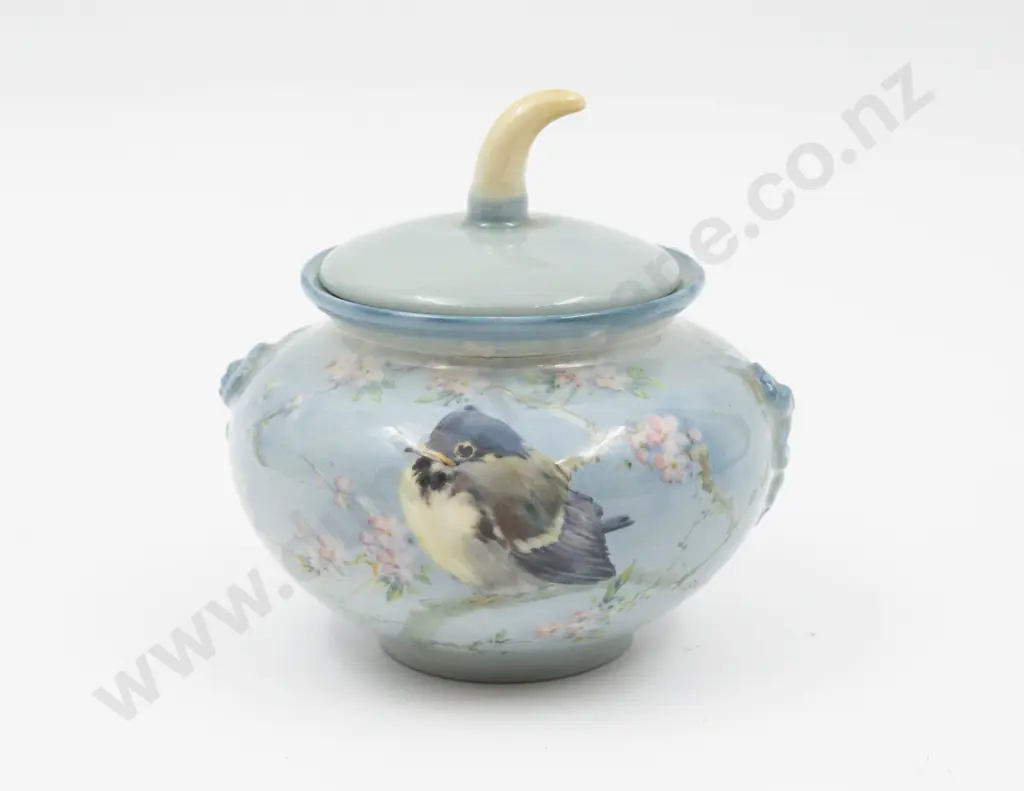 Royal Doulton Titanian Ware Lidded Pot Painted with Bird Signed H Allen 11cm H Overall Image 1++