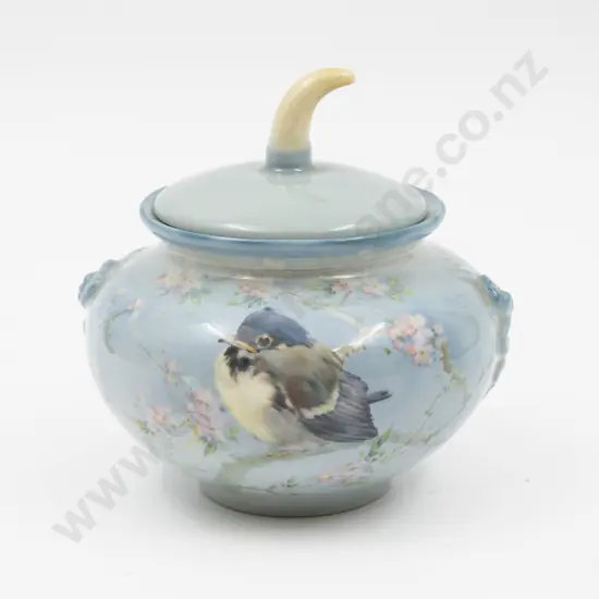 Royal Doulton Titanian Ware Lidded Pot Painted with Bird Signed H Allen 11cm H Overall