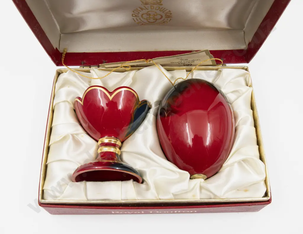 Two Royal Doulton Flambe Boxed & Unboxed Egg on Stands Image 1++