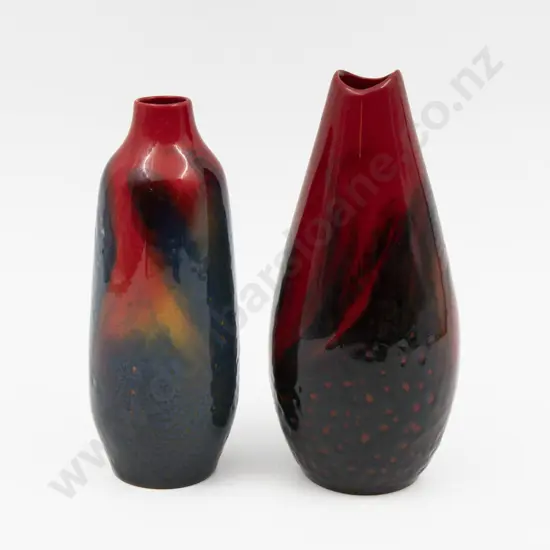 Two Royal Doulton Flambe Specimen Vases 15.5cm H & 17cm H