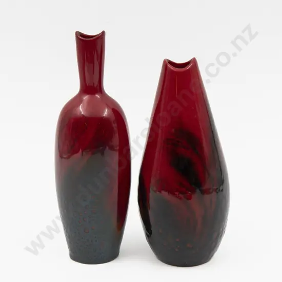 Two Royal Doulton Flambe Specimen Vases 19cm H & 17cm H