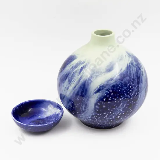 Royal Doulton Flambe Blue Sung Dish & Bulbous Vase