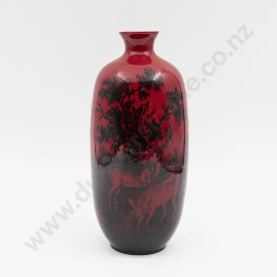 Royal Doulton Flambe Continuous Wooded Deer Landscape Vase 28.5cm H