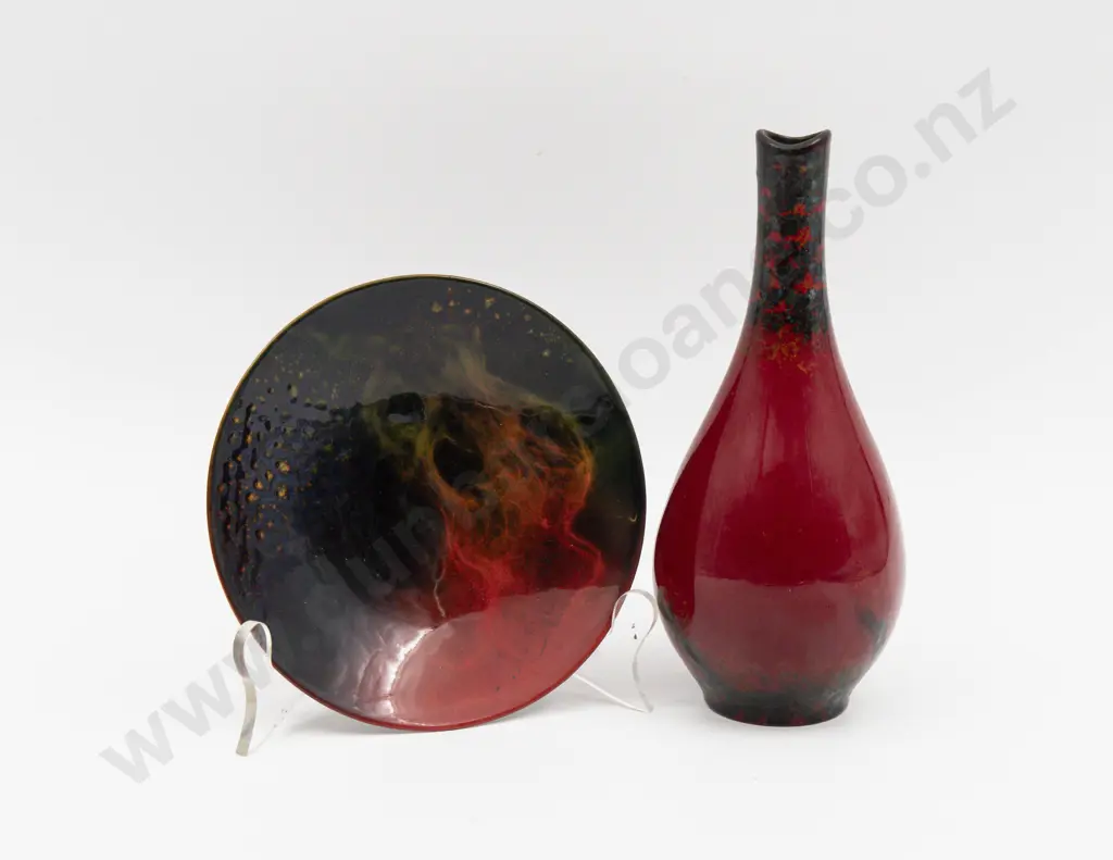 Royal Doulton Flambe Specimen Vase Centenary 1904-2004 21.5cm H & Shallow Dish 15cm Dia Image 1++