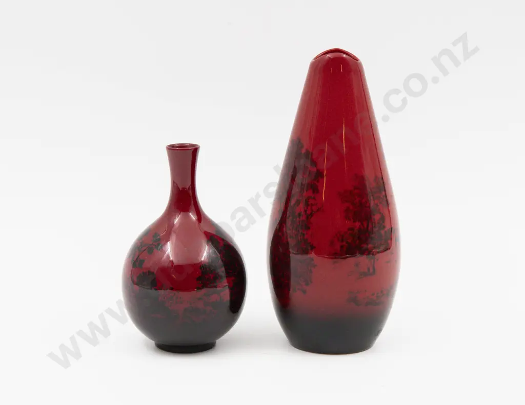 Two Royal Doulton Flambe Continuous Landscape Specimen Vases 17cm H & 12cm H Image 1++