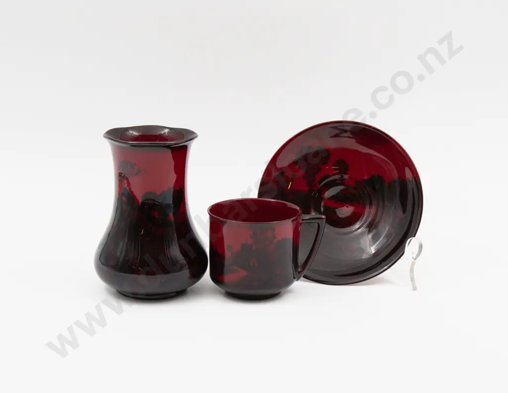 Royal Doulton Flambe Continuous Farming Landscape Vase & Cottage Teacup & Saucer Image 1++