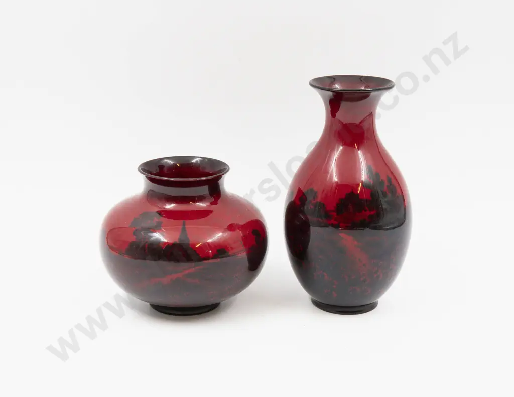 Two Royal Doulton Flambe Continuous Church & Castle Pattern Vases 12cm H & 18cm H Image 1++