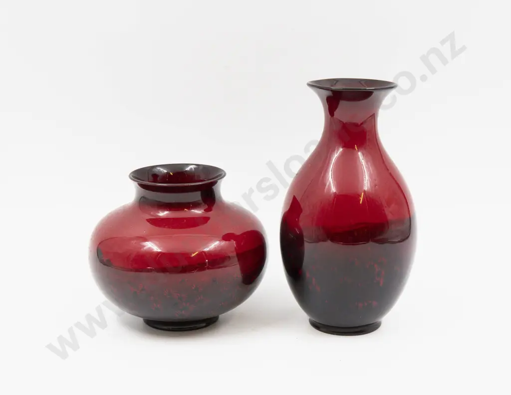 Two Royal Doulton Flambe Continuous Church & Castle Pattern Vases 12cm H & 18cm H Image 1++
