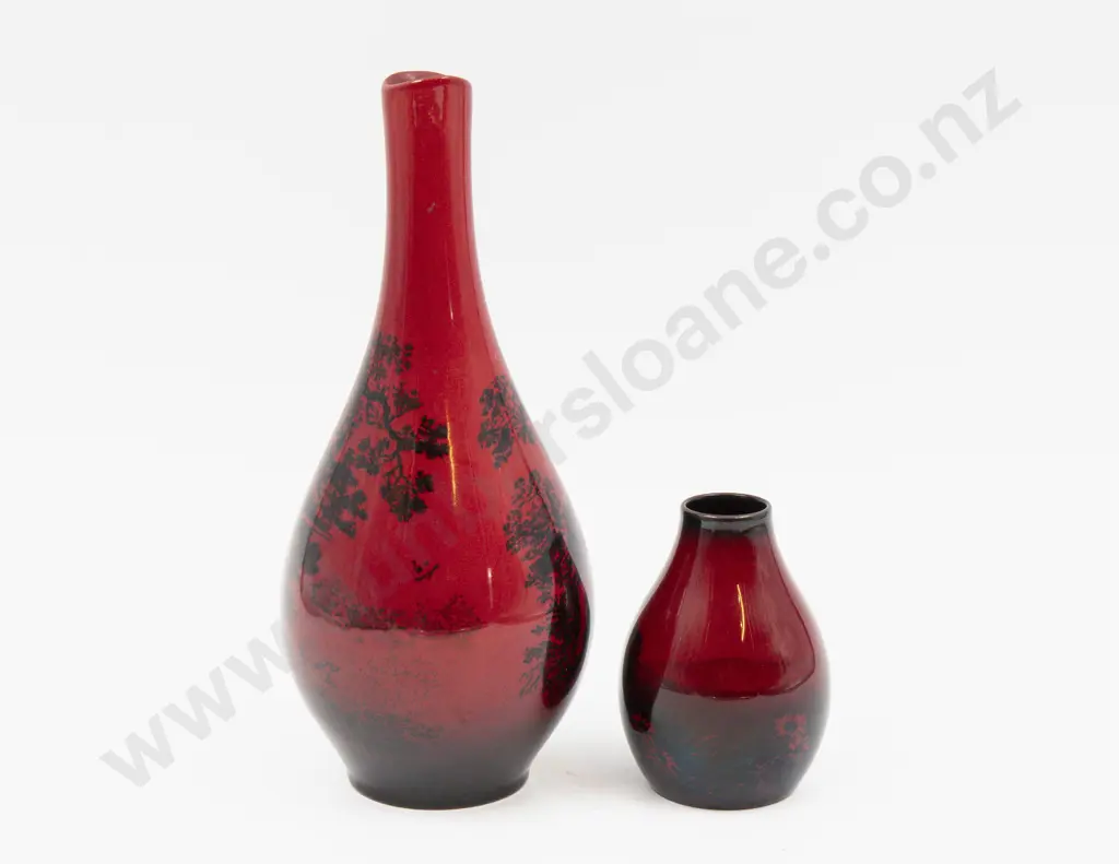 Royal Doulton Flambe Woodcut Continuous Hunting Scene Specimen Vase & Cottage Posy Pot 20.5cm H & 9cm H Image 1++