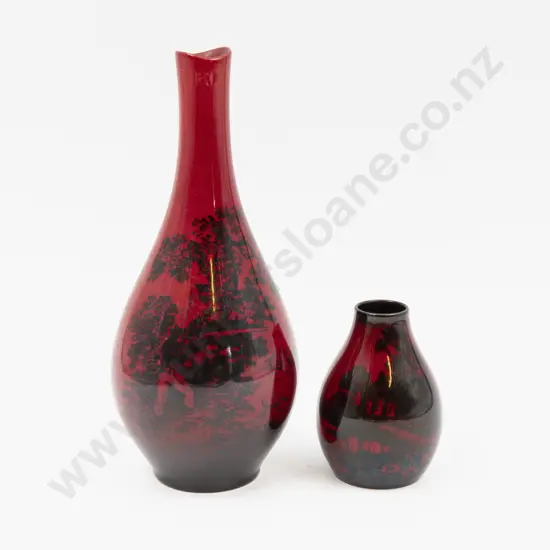 Royal Doulton Flambe Woodcut Continuous Hunting Scene Specimen Vase & Cottage Posy Pot 20.5cm H & 9cm H