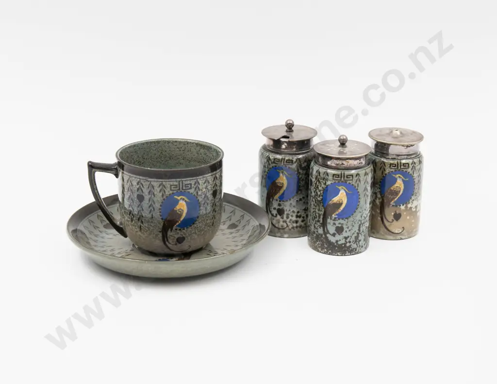 Royal Doulton Titanian Bird of Paradise Pattern Teacup & Saucer & 3pce Condiment Set Image 1++