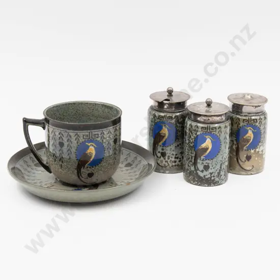 Royal Doulton Titanian Bird of Paradise Pattern Teacup & Saucer & 3pce Condiment Set
