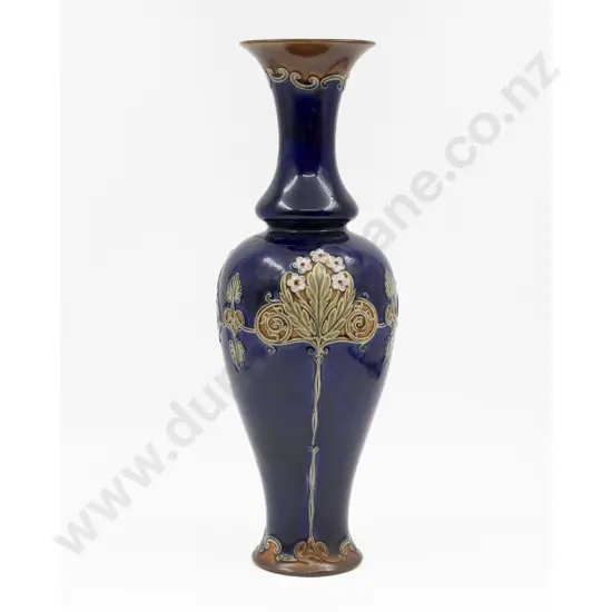 C1900 Doulton Stoneware Art Nouveau Tube Lined Mantel Vase 43cm H