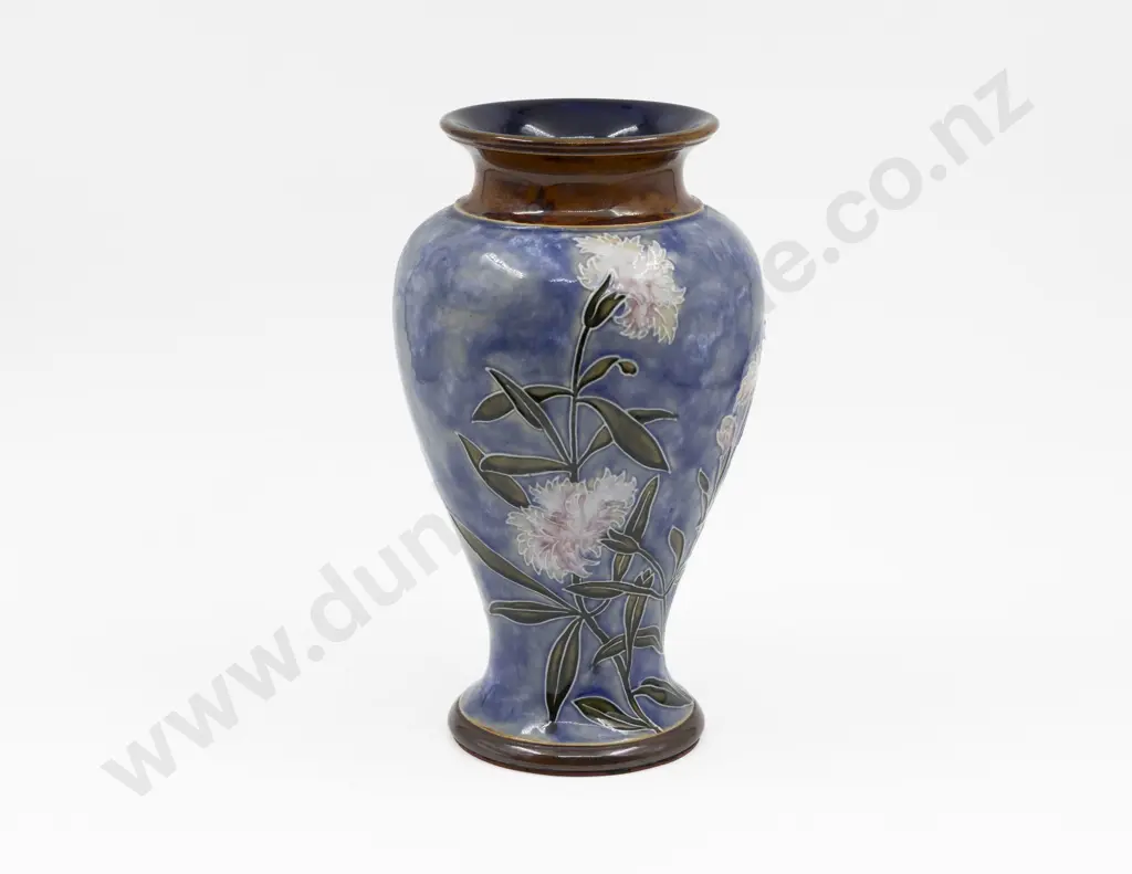 C1894 Doulton Stoneware Tube Lined Baluster Vase with Saying 26.5cm H Image 1++