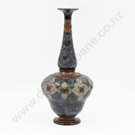 C1885 Doulton Stoneware Applied Tube Lined Motif Specimen Vase 41cm H