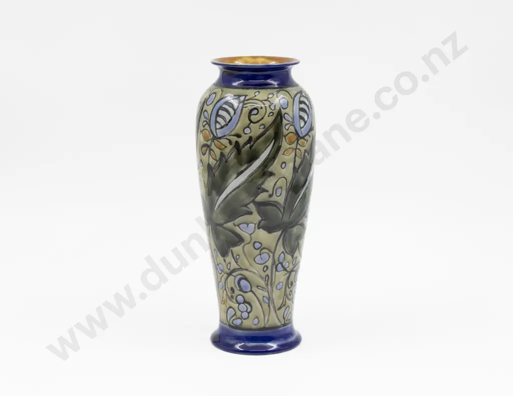 C1880 Doulton Stoneware Hand Decorated Long Stem Vase 25.5cm H Image 1++