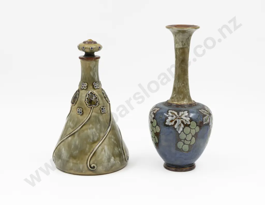 C1880 Doulton Stoneware Stoppered Bottle & Specimen Vase 23cm & 25cm H Image 1++