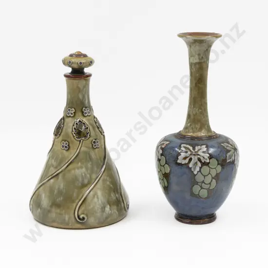 C1880 Doulton Stoneware Stoppered Bottle & Specimen Vase 23cm & 25cm H