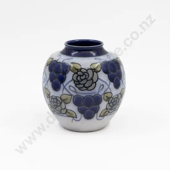 C1894 Doulton Stoneware Painted Vase by Florrie Jones 17cm H