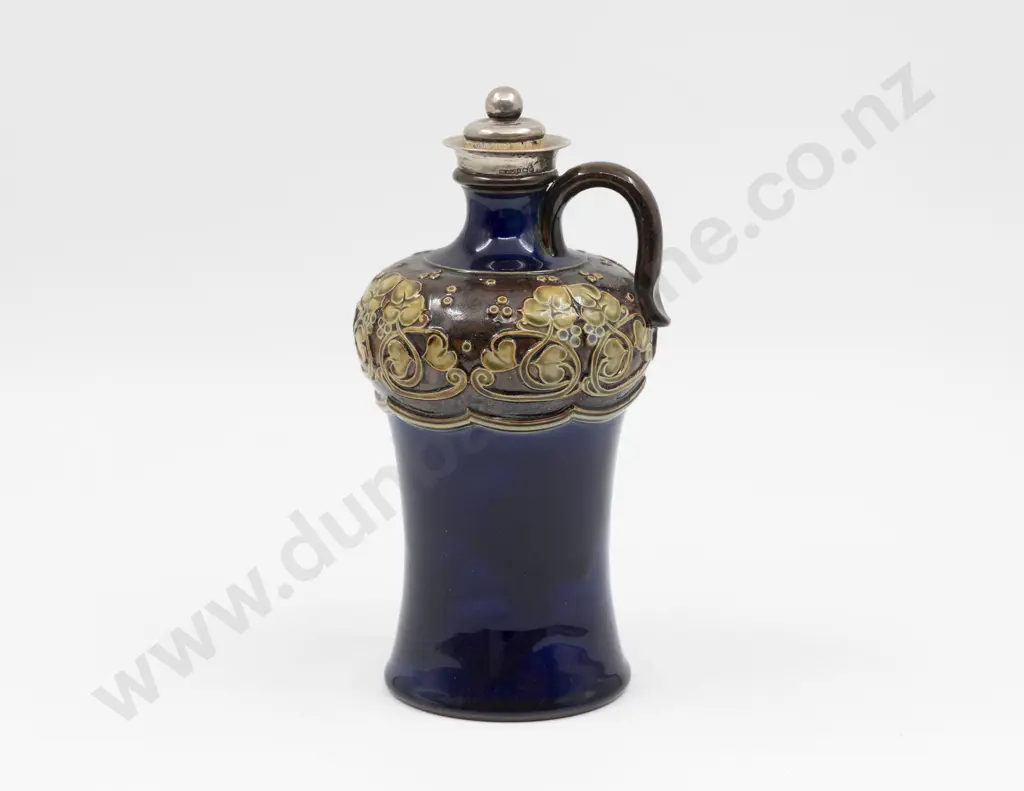 C1880 Doulton Stoneware Art Nouveau Tube Lined Stoppered Flask S/S Mounts 23.5cm H Image 1++