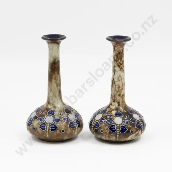 C1900 Doulton Stoneware Art Nouveau Tube Lined Specimen Vases 17cm H Each