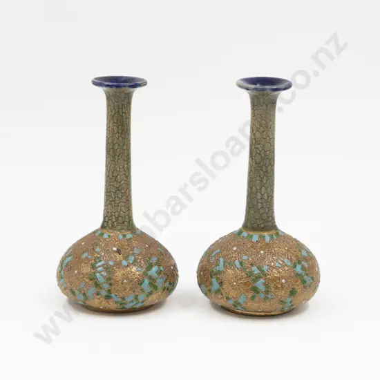 C1880 Pair Doulton Stoneware Lambeth Style Specimen Vases 17cm H Each