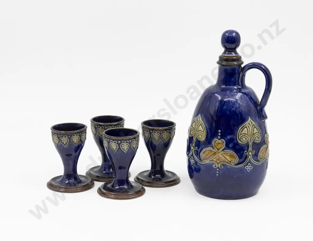 C1880 Doulton Stoneware Tube Lined Art Nouveau Pattern Stoppered Flask Image 1++