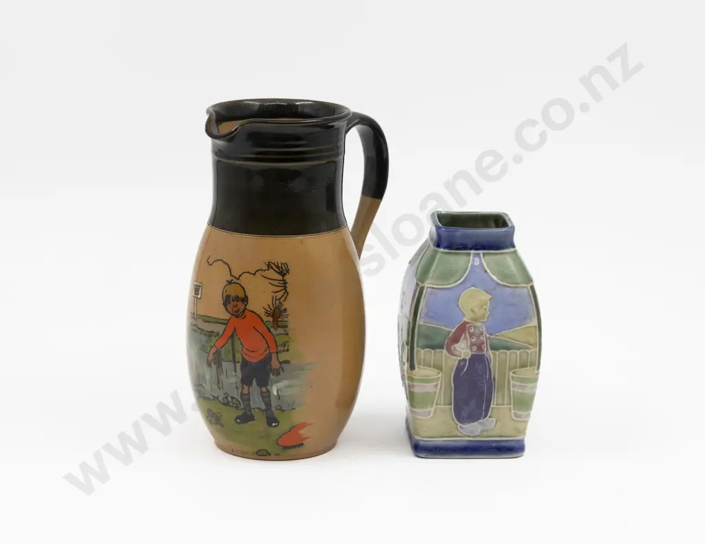 Doulton Stoneware John Hassall Pattern Jug with Tube Lined Dutch Children Vase Image 1++