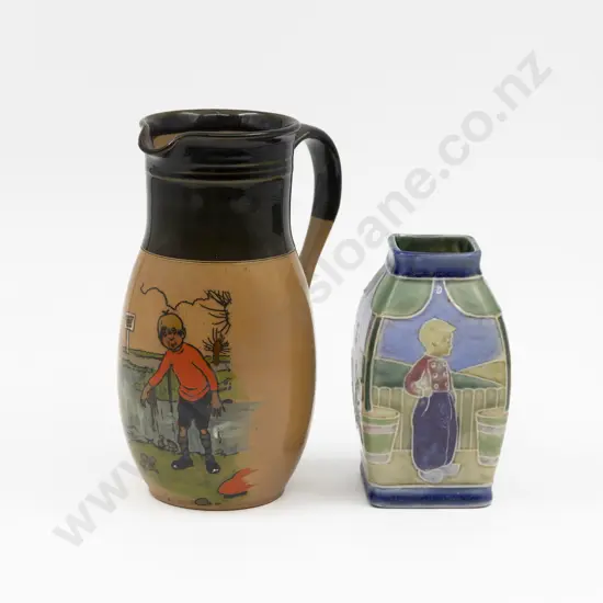 Doulton Stoneware John Hassall Pattern Jug with Tube Lined Dutch Children Vase
