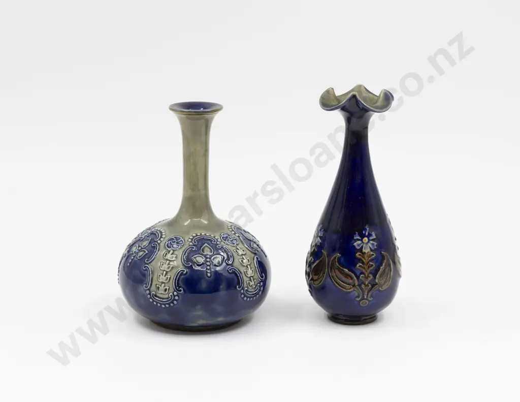 C1880 Doulton Stoneware Two Specimen Vases 17cm & 16cm H Image 1++